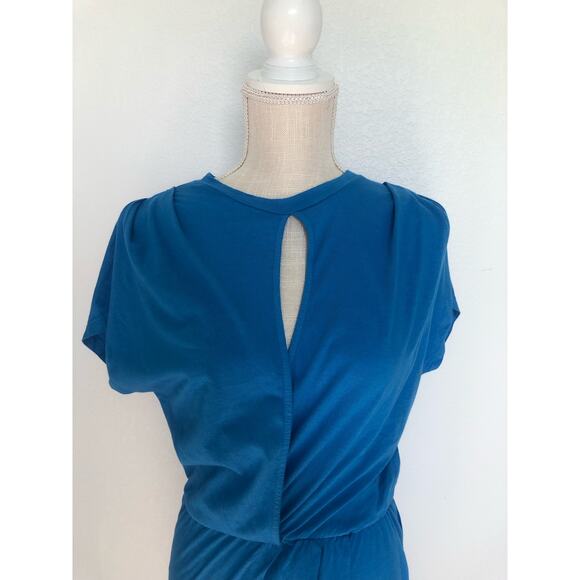 Monrow Bright Blue Ruched Shoulder Asymmetrical T-Shirt Dress - S - Picture 2 of 5